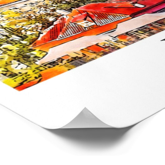 Praag Tsjechische Reis Waterverf Hand getekend Poster (Hoek)