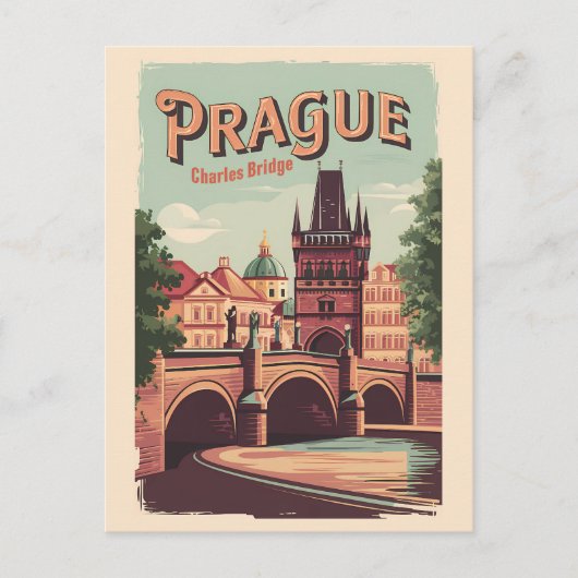 Praag Tsjechische Republiek Reiskunst Briefkaart (Voorkant)