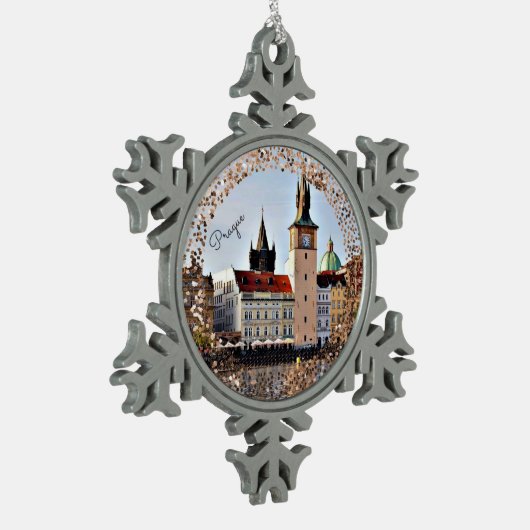 Praag, Tsjechische Republiek Snowflake Pewter Kers Tin Sneeuwvlok Ornament (Links)
