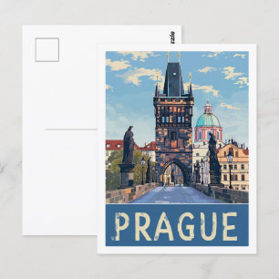 Praag Tsjechische Vintage Beroemde Reisplaats Briefkaart