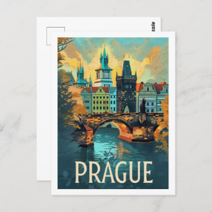 Praag Tsjechische Vintage Beroemde Reisplaats Briefkaart