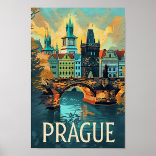 Praag Tsjechische Vintage Beroemde Reisplaats Poster