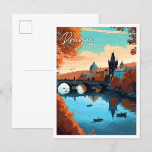 Praag Tsjechische vintage reisillustratie Briefkaart
