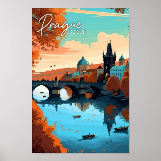 Praag Tsjechische vintage reisillustratie Poster (Voorkant)