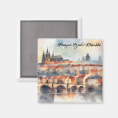 Praag Tsjechische Waterverf Panorama Uitzicht Magneet (Voorkant / Achterkant)