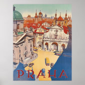 Praag, uitzicht in het centrum van de stad, oldtim poster (Voorkant)