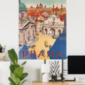 Praag, uitzicht in het centrum van de stad, oldtim poster (Thuiskantoor)