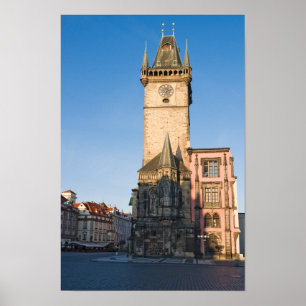 Praag uitzicht van de astronomische klok poster