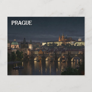 Praagse Burcht en Charles Bridge Night Travel Briefkaart