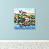 Praagse Kasteel en Rivier Scene Canvas Kunst (Insitu (Houten vloer))