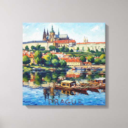 Praagse Kasteel en Rivier Scene Canvas Kunst (Voorkant)