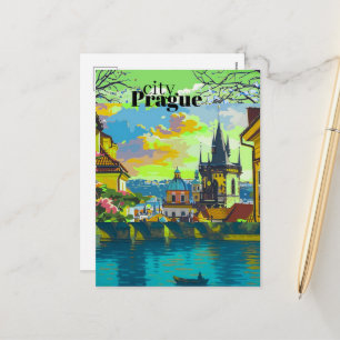 Praagse Kunstkaarten Vintage Reisdecoratie, Feestdagenkaart
