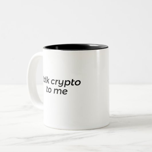 Praat crypto tegen mij tweekleurige koffiemok (Voorkant links)