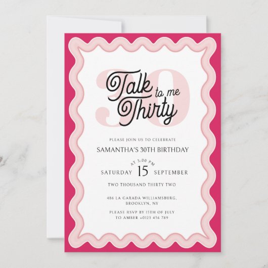 Praat Dertig tegen me Roze Curvy Retro 30e Verjaar Kaart (Voorkant)