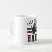 Praat met de Hand Distressed Hand Humor Koffiemok (Voorkant links)