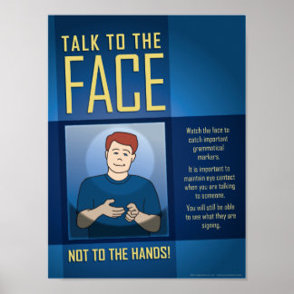 Praat met het gezicht. Een ASL Classroom poster. Poster