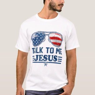 Praat met mij Jezus Bril US Vlag Christelijke God T-shirt