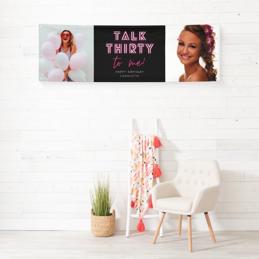 Praat met mij over 30e verjaardag Neon Pink Spandoek (Insitu)