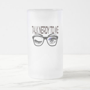 Praat nerdy tegen me Geek bril knipogen oog Matglas Bierpul