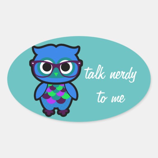 Praat Nerdy tegen me Uil Ovale Sticker (Voorkant)