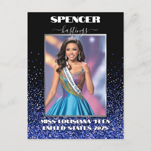 Pracht Autograaf Prentbrief Blauwe Glitter Promoka Briefkaart (Voorkant)