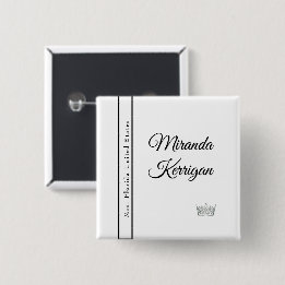 Pracht Sjerp Knop Speld | Witte Achtergrond Kroon Vierkante Button 5,1 Cm