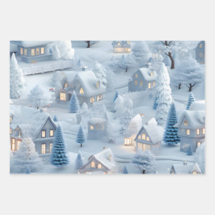 Prachtig 3D feestelijk kerstdorp Inpakpapier Vel