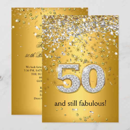 Prachtig 50 Goud Zilver Slierten 50ste Verjaardag Kaart (Voorkant / Achterkant)