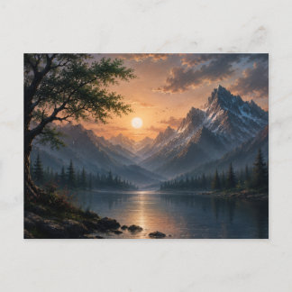 Prachtig bergmeer zonsondergang canvas wandkunst briefkaart