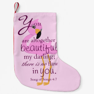 Prachtig Bijbelvers met een Flamingo Roze Kleine Kerstsok