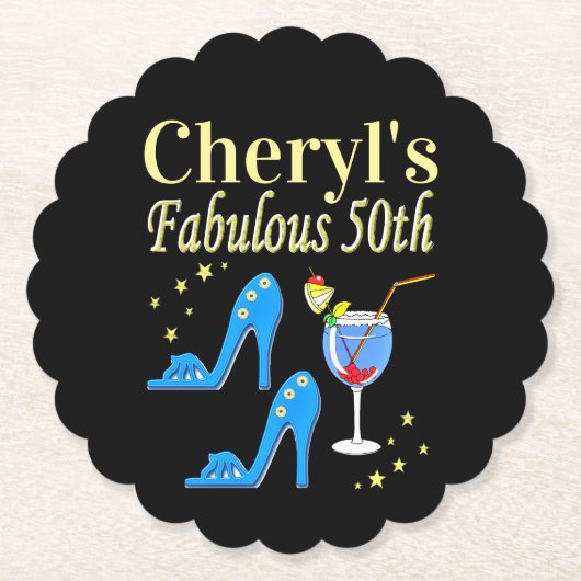 PRACHTIG BLAUW 50E VERJAARDAG ONTWERP KARTONNEN ONDERZETTERS (Voorkant)
