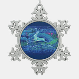 Prachtig  blauw Russisch rendier Tin Sneeuwvlok Ornament