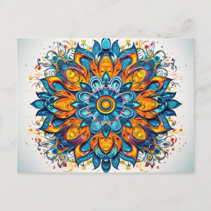 Prachtig blauw Sinaasappel Mandala geometrisch pat Briefkaart