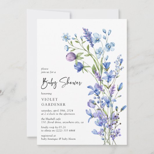 Prachtig blauw Wildflower Baby shower Kaart (Voorkant)
