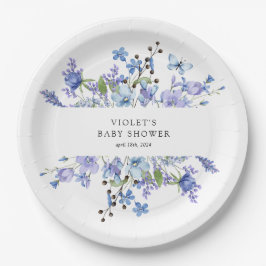 Prachtig blauw Wildflower Baby shower Papieren Bordje