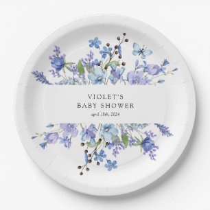 Prachtig blauw Wildflower Baby shower Papieren Bordje