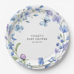 Prachtig blauw Wildflower Wreath Baby shower Papieren Bordje