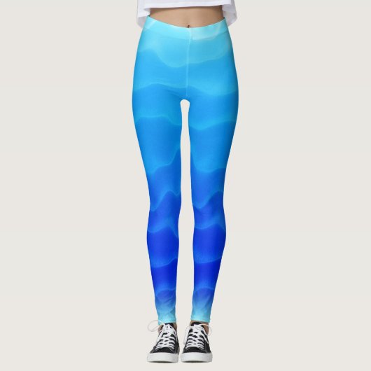 Prachtig Blauwe Lagune Golfpatroon Leggings (Voorkant)