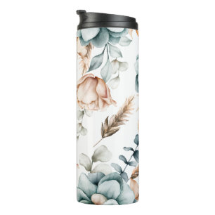 Prachtig bloemennaadloos patroon met  thermosbeker