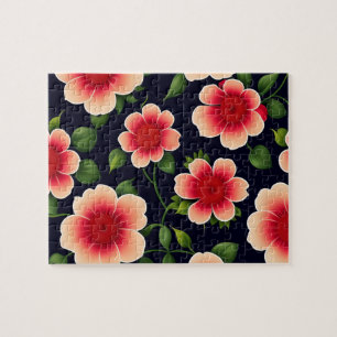 Prachtig bloemenpatroon Leuke roze en rode bloemen Legpuzzel