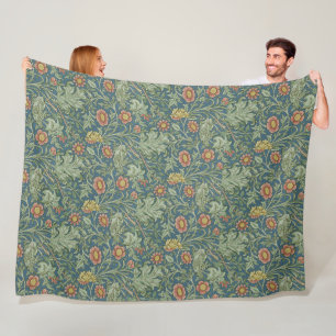 Prachtig bloemenpatroon William Morris Green Pink Fleece Deken
