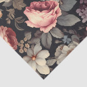 Prachtig bloempatroon op donkere achtergrond tissuepapier (Detail)