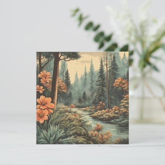 Prachtig bos rivierlandschap feestdagenkaart (Staand voorkant)