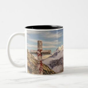 Prachtig Christelijk Kruis op de berg Prediker Tweekleurige Koffiemok