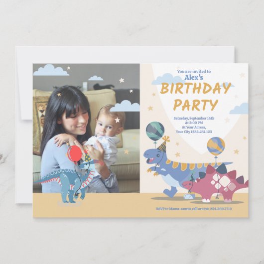 Prachtig Dino Feest Spel Kleurrijk Lieve Dinosauru Kaart (Voorkant)