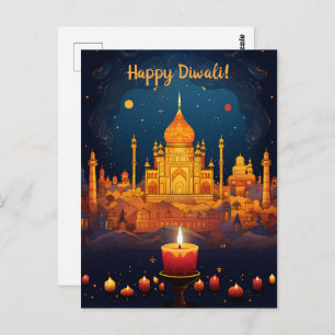 Prachtig Diwali briefkaart met nacht uitzicht