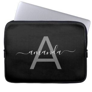 Prachtig Ellegant Voeg Je Naam & Monogram Toe Zwar Laptop Sleeve