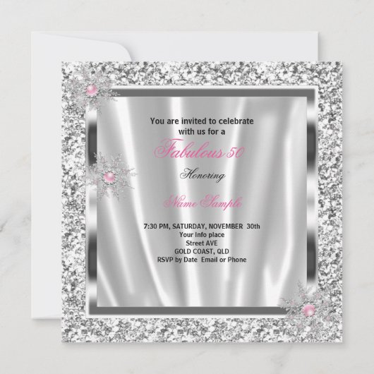 Prachtig Feest Verlicht Roze Zilveren Sneeuwvlokke Kaart (Achterkant)