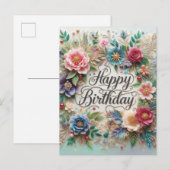 Prachtig Floral Birthday briefkaart (Voorkant / Achterkant)