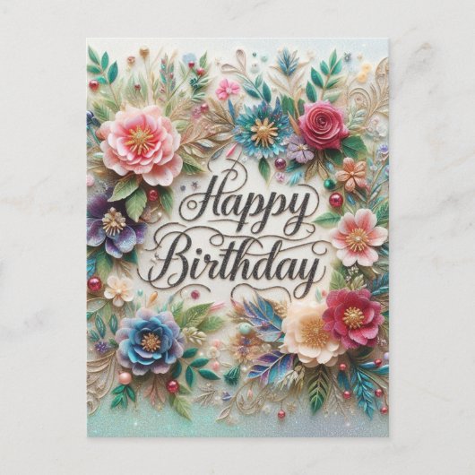 Prachtig Floral Birthday briefkaart (Voorkant)